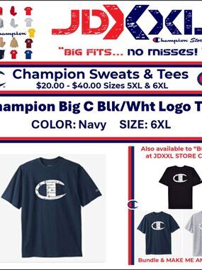 Champion Big C B/W Logo Big & Tall T‑Shirt – Size 6XL (NAVY)